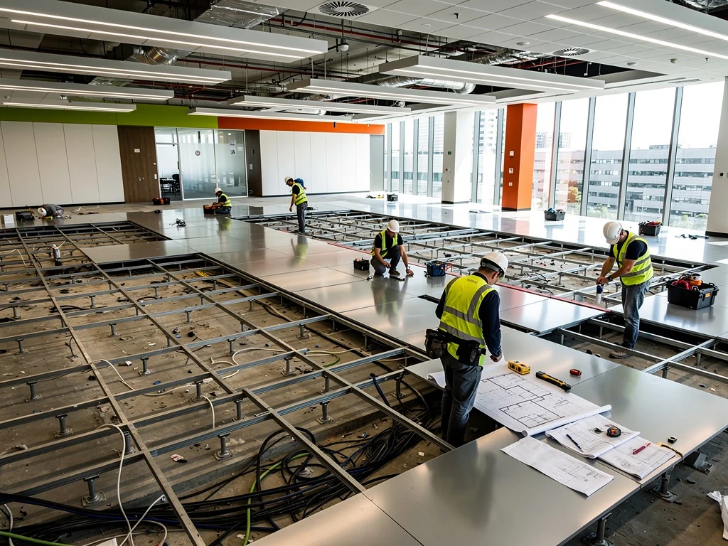 Raised access flooring installation in Irving