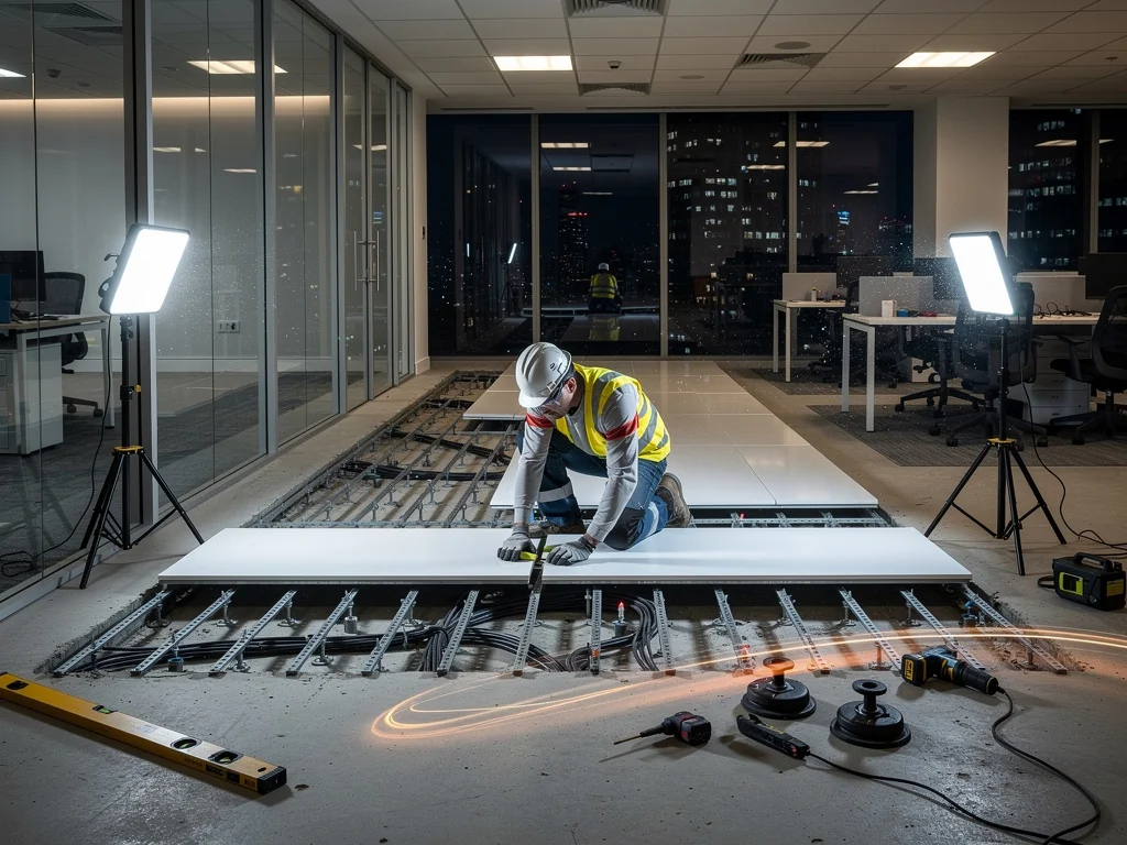 Raised access flooring reinforcement installation